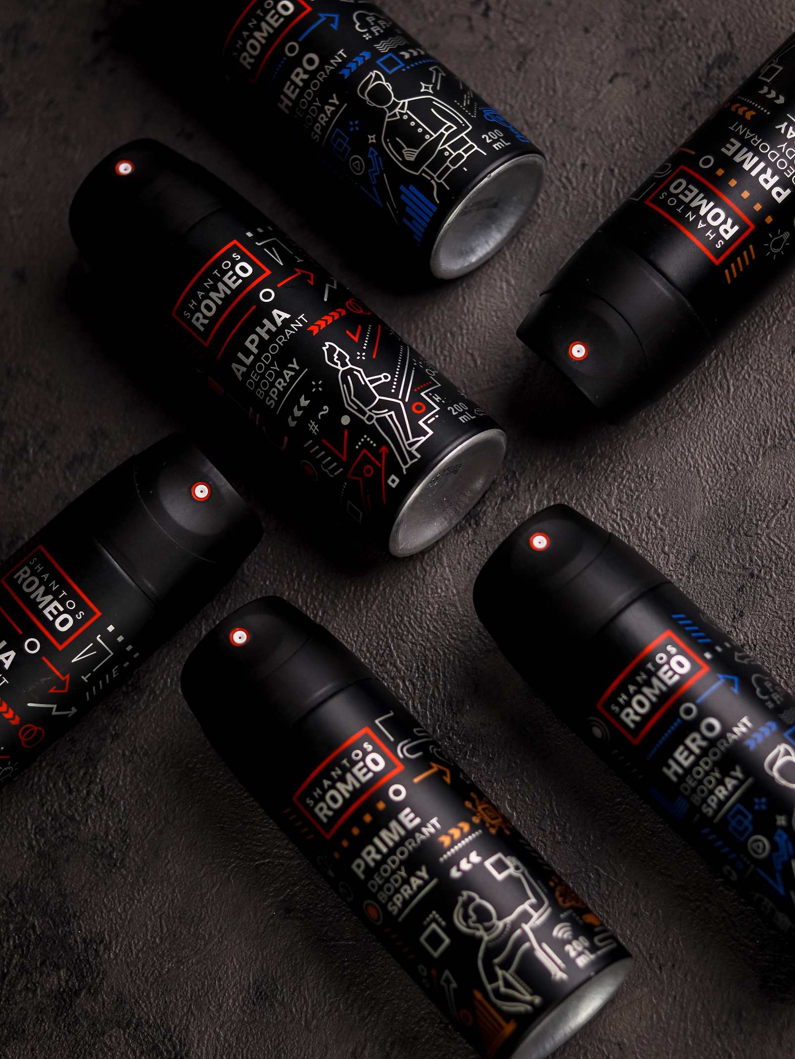 Flat lay Shantos Romeo Prime, Alpha, Hero