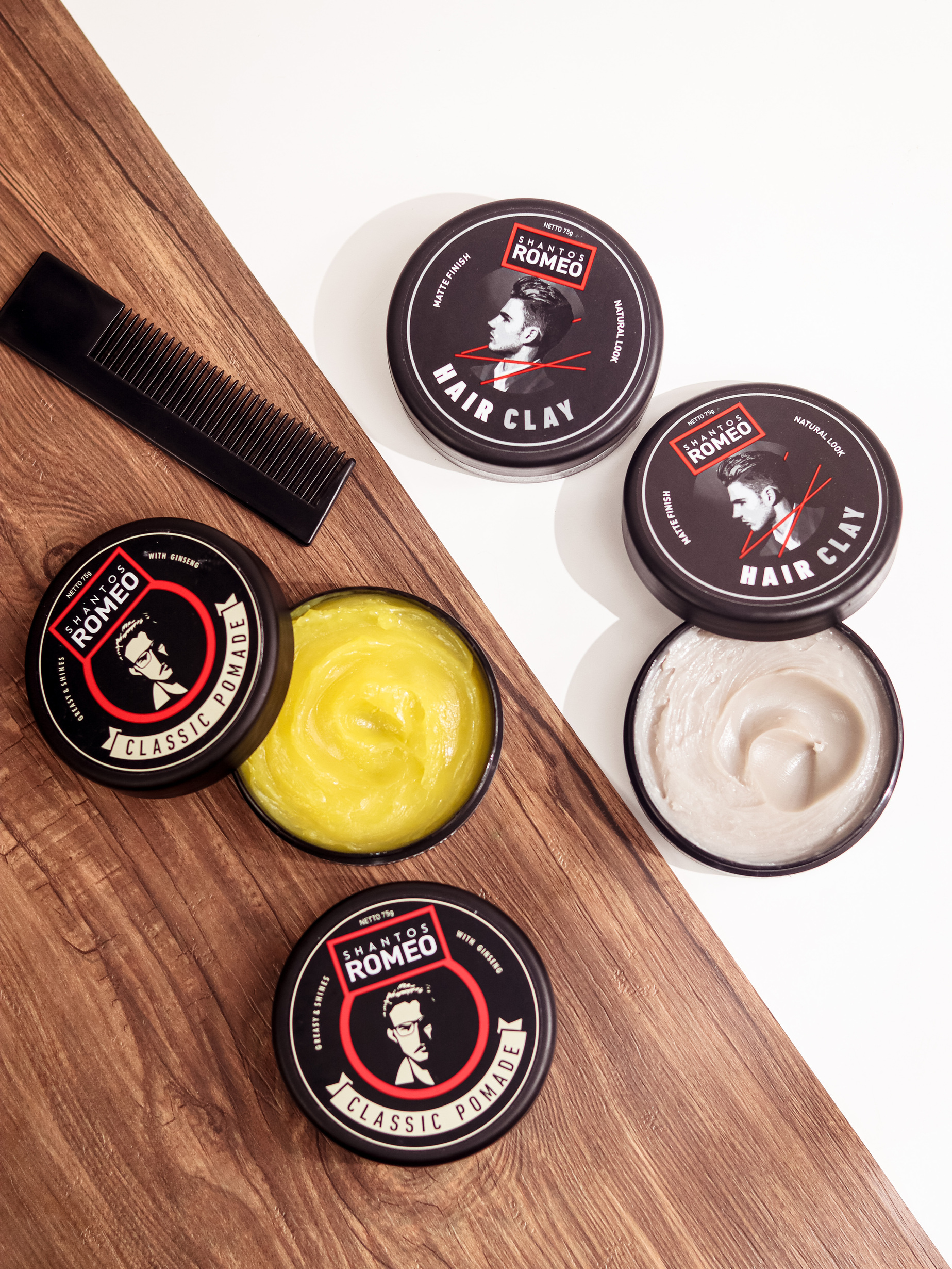 pomade classic dan clay shantos romeo tersusun aestetik